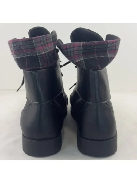 ETC Rue21 Combat Boots Womens Size Large 8/9 Plaid Trim Black Faux Leather - Picture 4 of 12